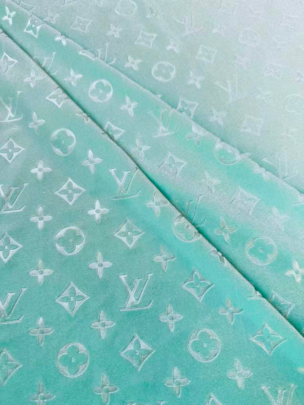 Popular Luxury LV Knitting Velvet Fabric For Handmade Sneaker,Car Upholstery and Apparel By Yard(Light Tiffany Blue)