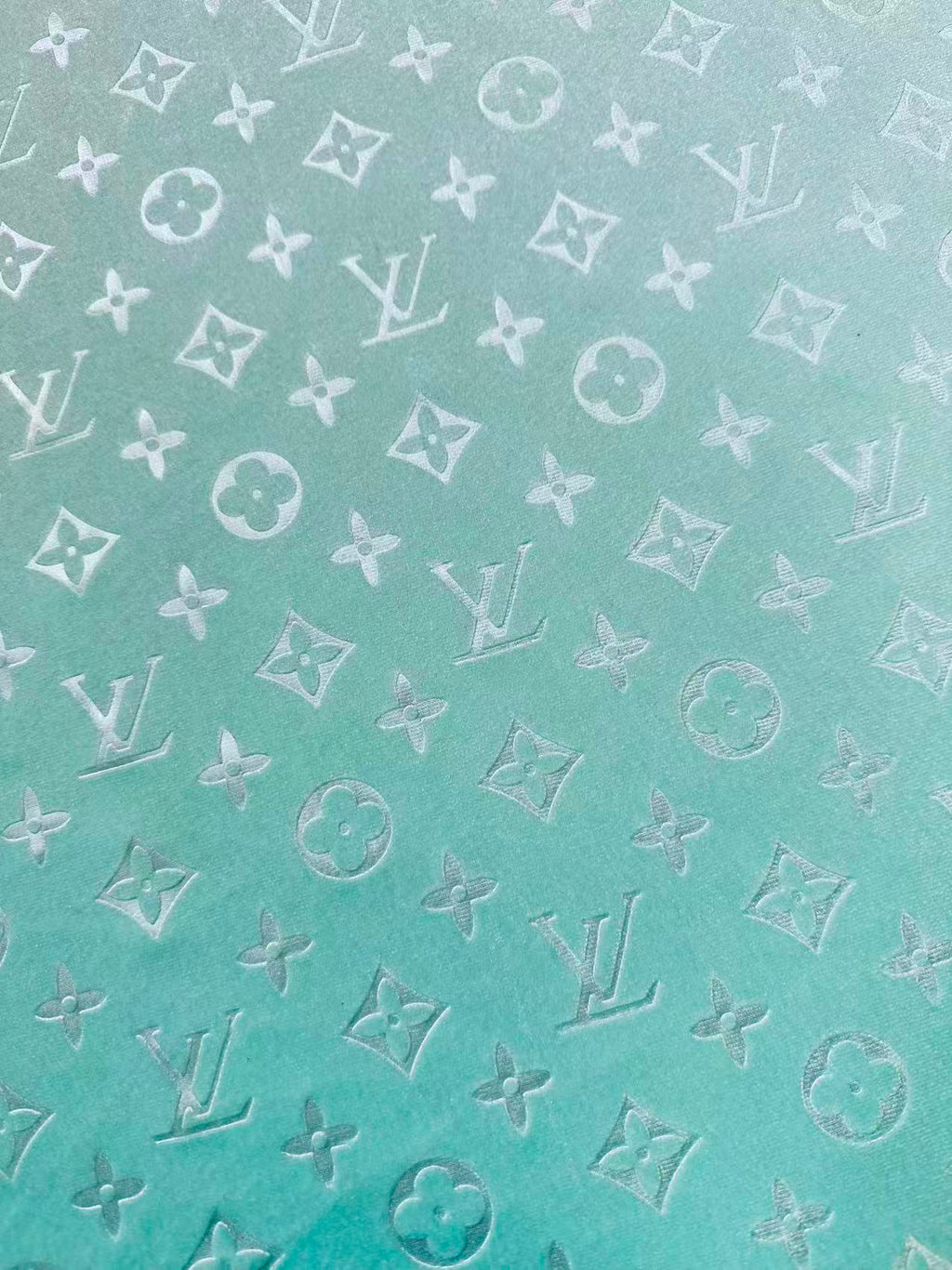 Popular Luxury LV Knitting Velvet Fabric For Handmade Sneaker,Car Upholstery and Apparel By Yard(Light Tiffany Blue)