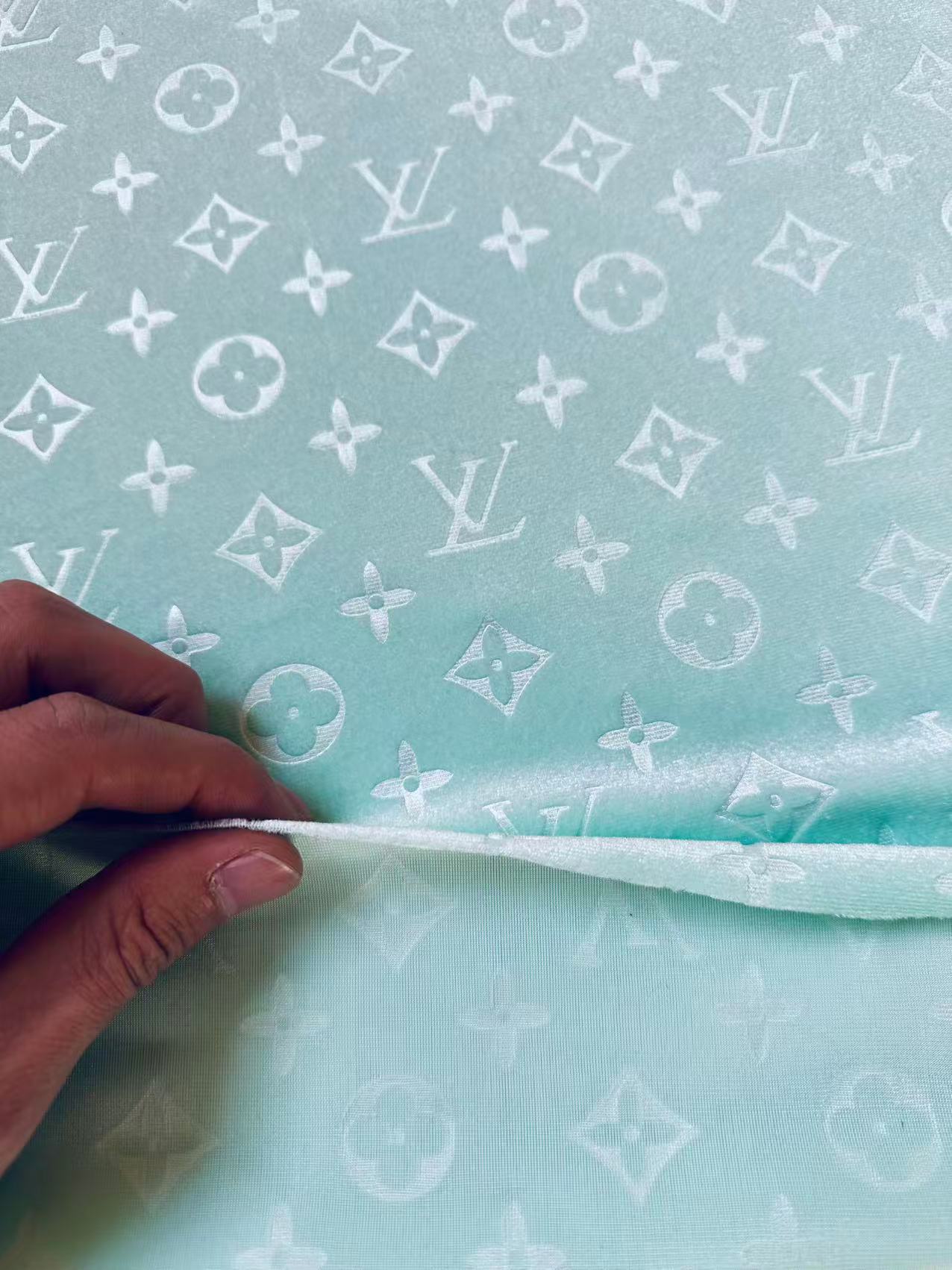 Popular Luxury LV Knitting Velvet Fabric For Handmade Sneaker,Car Upholstery and Apparel By Yard(Light Tiffany Blue)