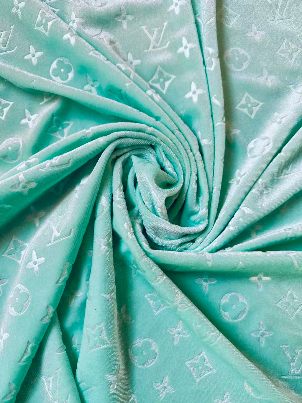 Popular Luxury LV Knitting Velvet Fabric For Handmade Sneaker,Car Upholstery and Apparel By Yard(Light Tiffany Blue)