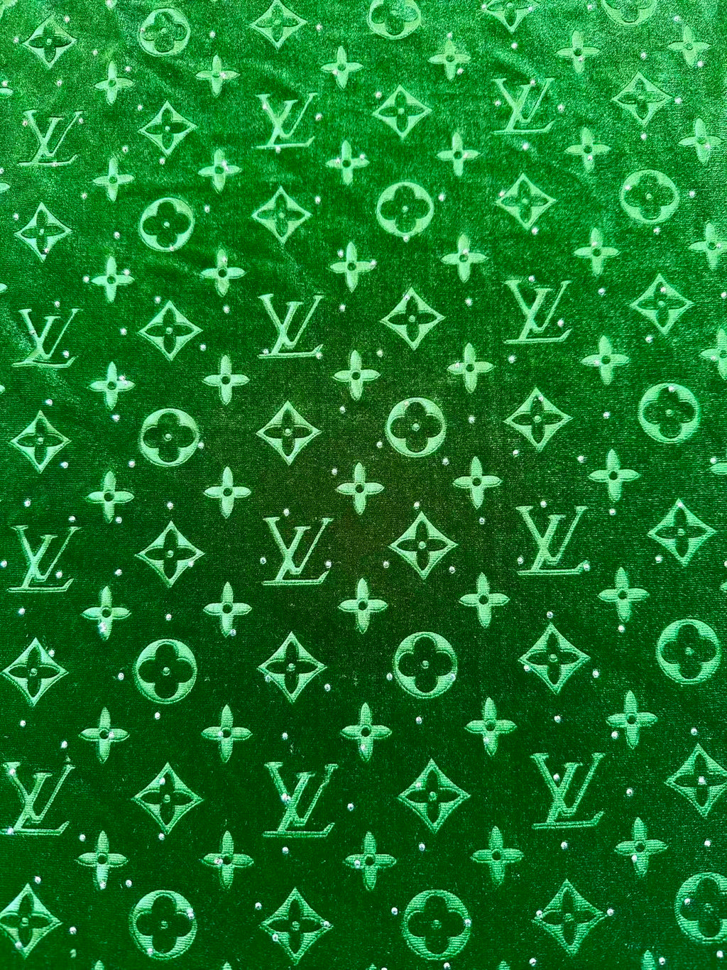 Fashion Luxury LV With Diamond Knitting Velvet Fabric For Handmade Sneaker, Upholstery ,Apparel By Yard(Green)