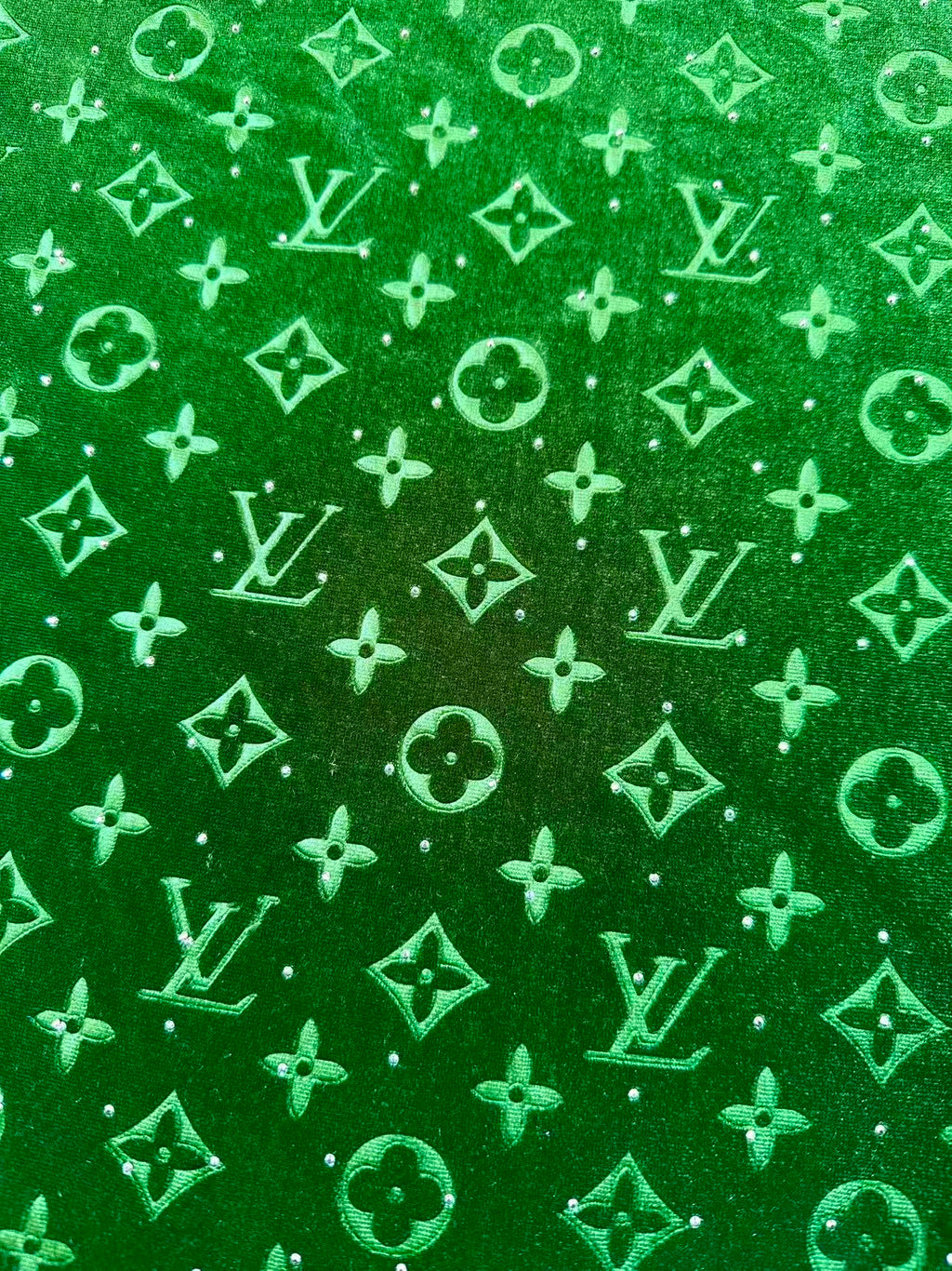 Fashion Luxury LV With Diamond Knitting Velvet Fabric For Handmade Sneaker, Upholstery ,Apparel By Yard(Green)