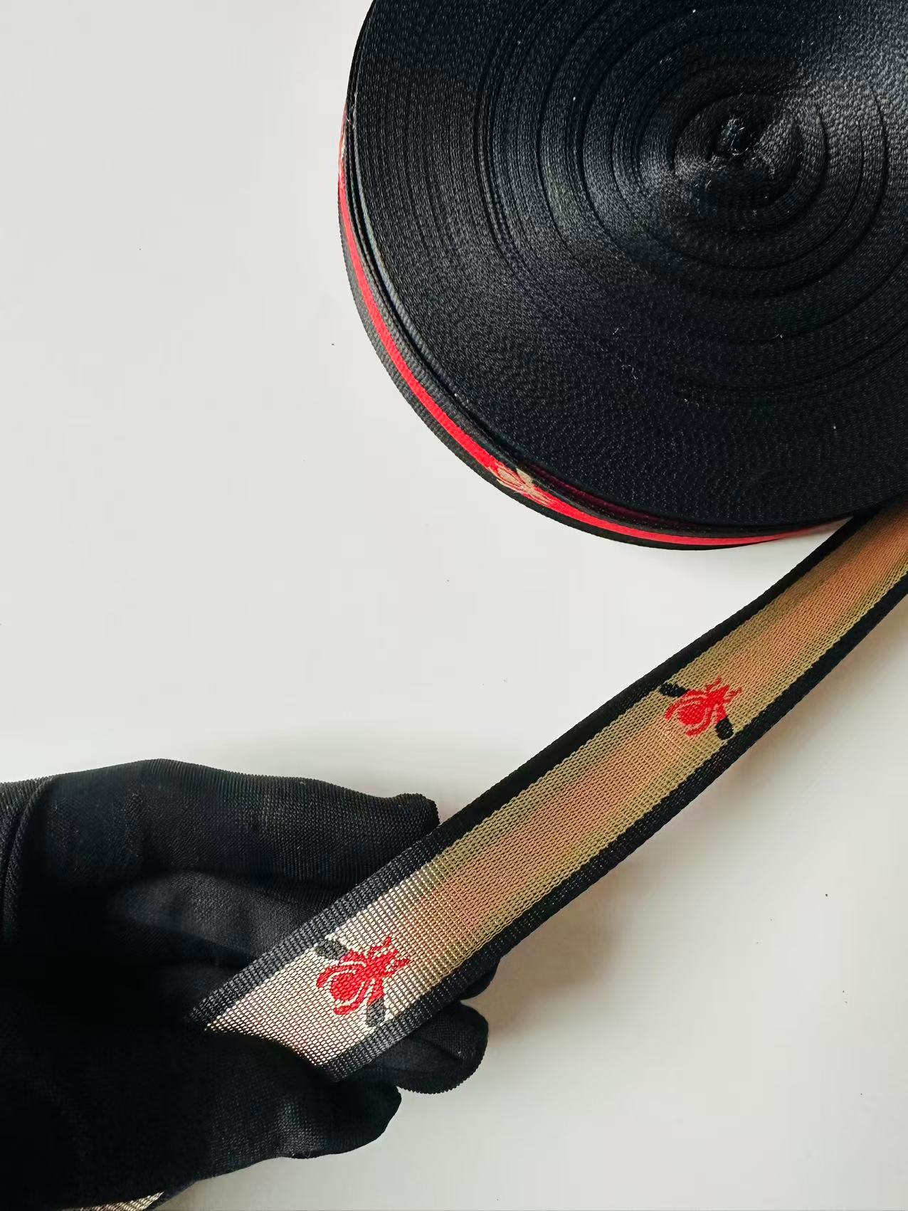 Classic Gucci with Bee Strap ,Handmade Striped Ribbon Trim with Bee Embroidered For shoes ,Bags ,Handicrafts By Yard (Black with Red )