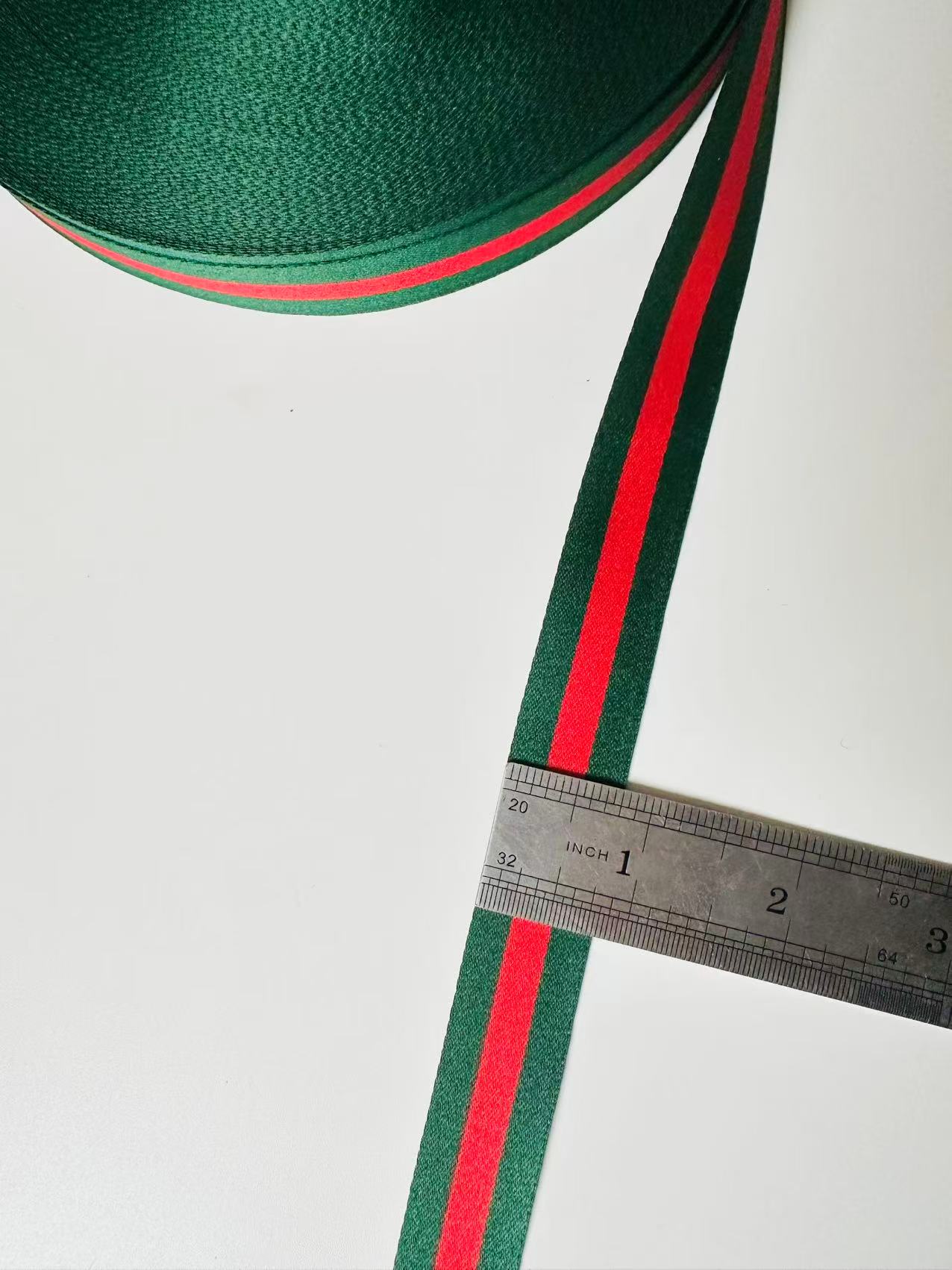 Craft Gucci 0.8 inch Strap ,Handmade Striped Ribbon Trim Embroidered For shoes ,Bags ,Handicrafts By Yard (Green with Red )