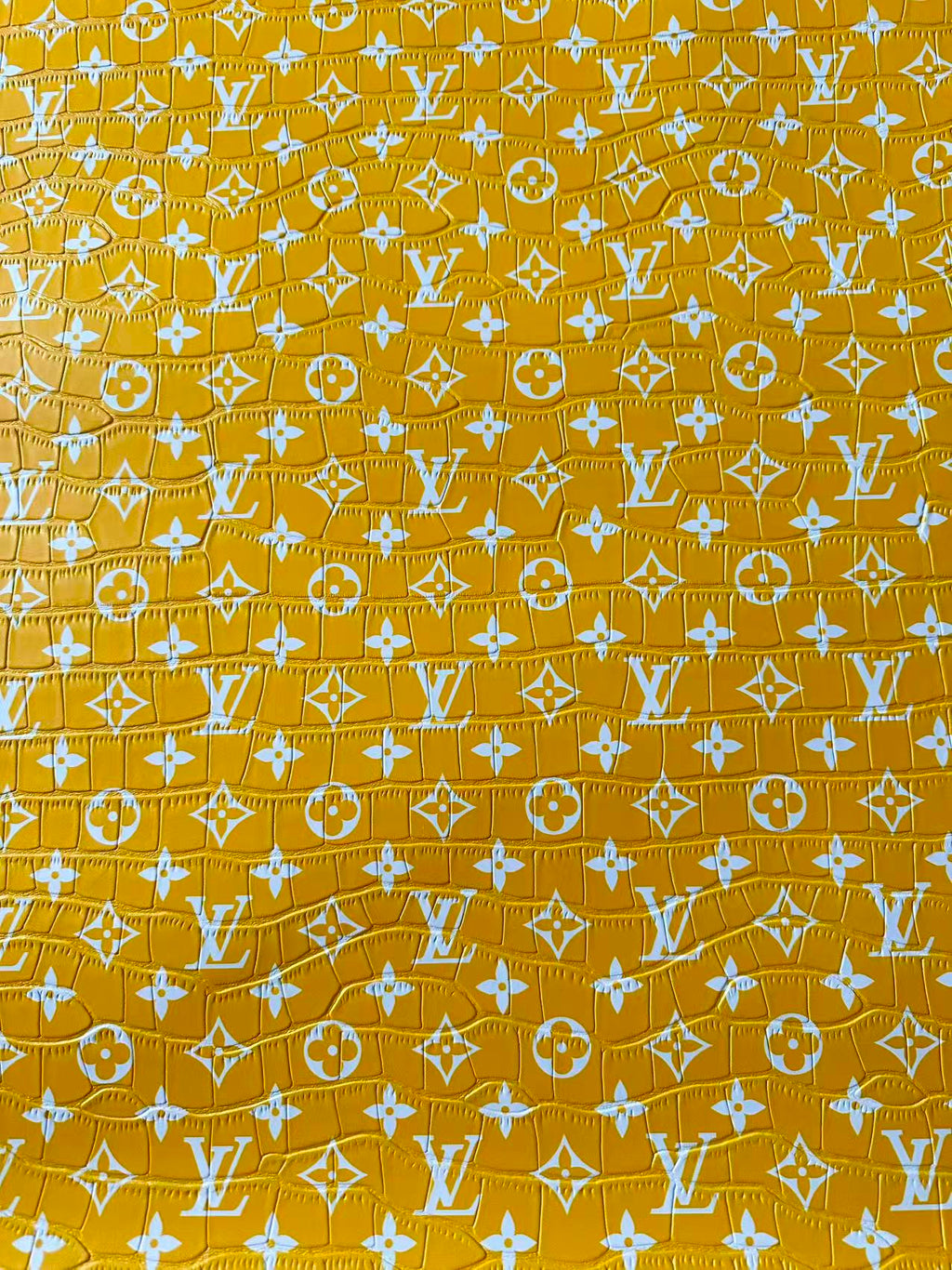 Craft LV Crocodile Texture Alligator Leather Fabric For Handmade Sneaker, Bag Upholstery Goods By Yard (Yellow)