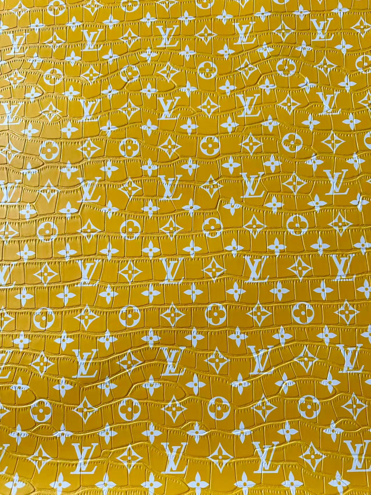 Craft LV Crocodile Texture Alligator Leather Fabric For Handmade Sneaker, Bag Upholstery Goods By Yard (Yellow)