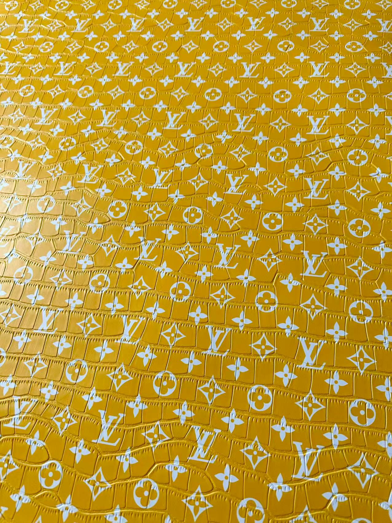 Craft LV Crocodile Texture Alligator Leather Fabric For Handmade Sneaker, Bag Upholstery Goods By Yard (Yellow)