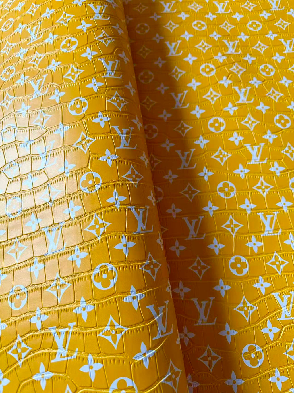 Craft LV Crocodile Texture Alligator Leather Fabric For Handmade Sneaker, Bag Upholstery Goods By Yard (Yellow)