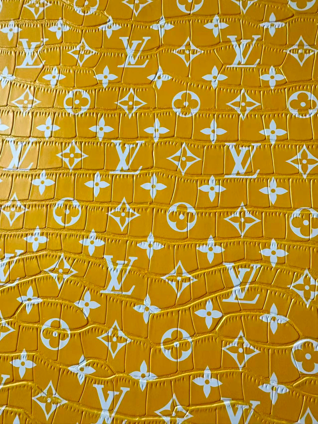 Craft LV Crocodile Texture Alligator Leather Fabric For Handmade Sneaker, Bag Upholstery Goods By Yard (Yellow)