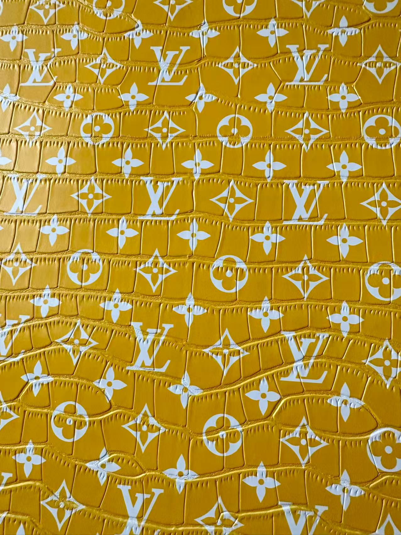 Craft LV Crocodile Texture Alligator Leather Fabric For Handmade Sneaker, Bag Upholstery Goods By Yard (Yellow)
