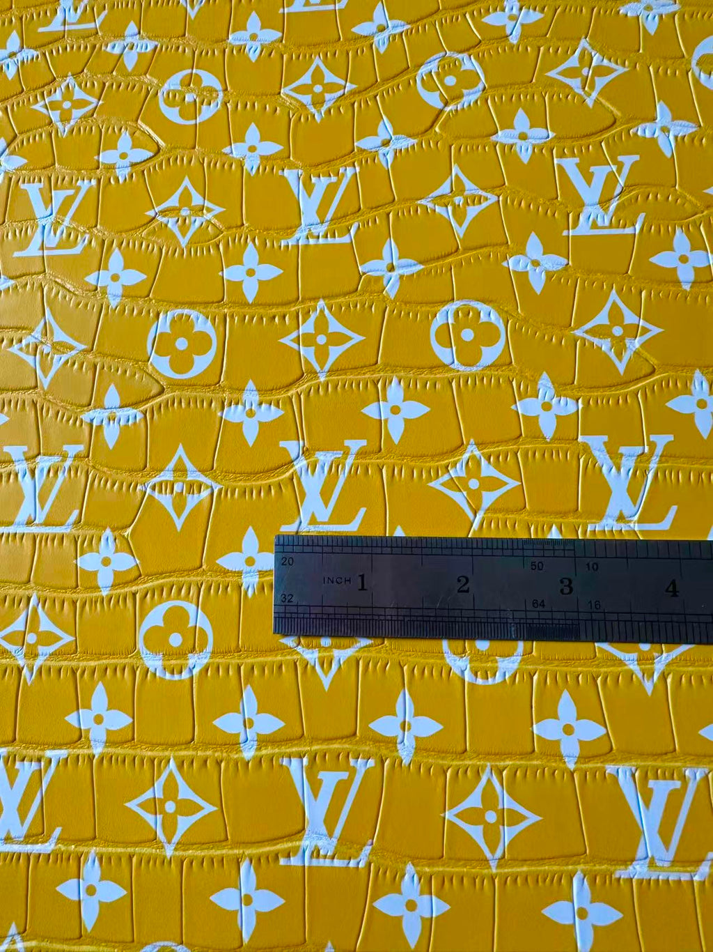 Craft LV Crocodile Texture Alligator Leather Fabric For Handmade Sneaker, Bag Upholstery Goods By Yard (Yellow)