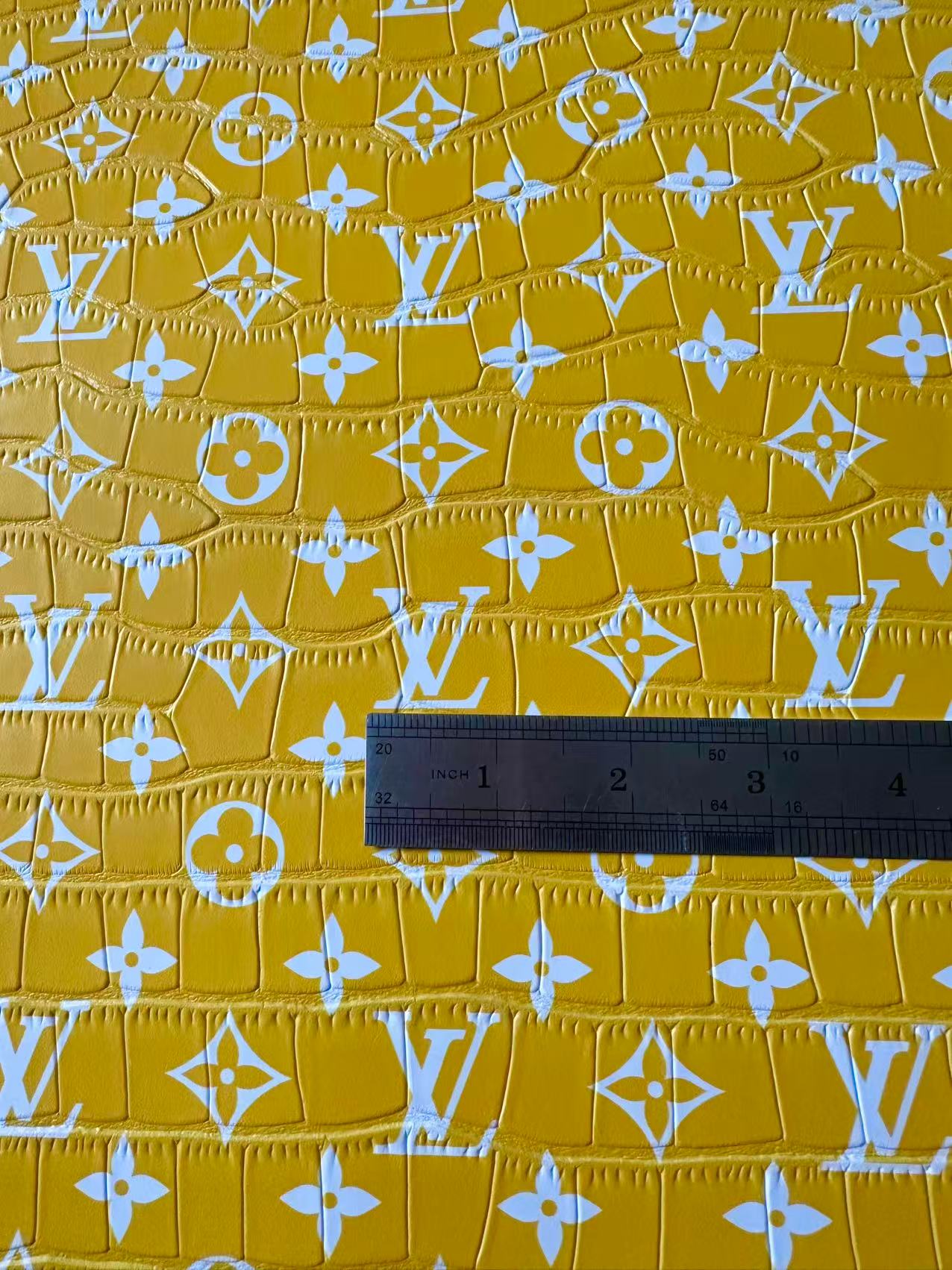 Craft LV Crocodile Texture Alligator Leather Fabric For Handmade Sneaker, Bag Upholstery Goods By Yard (Yellow)