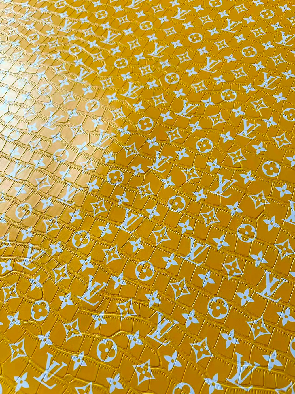 Craft LV Crocodile Texture Alligator Leather Fabric For Handmade Sneaker, Bag Upholstery Goods By Yard (Yellow)