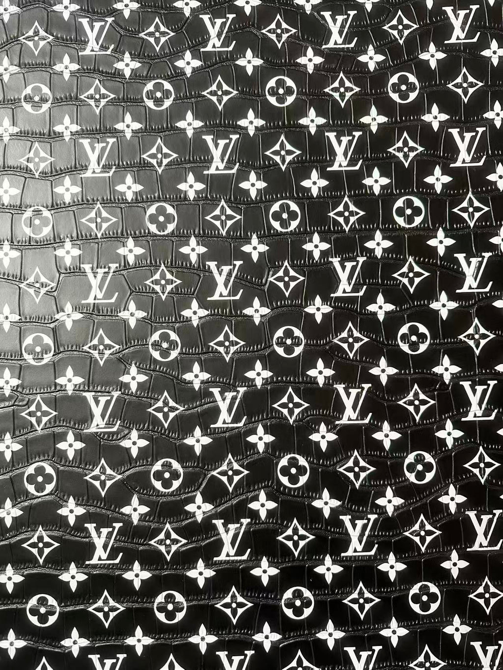 Craft LV Crocodile Texture Alligator Leather Fabric For Handmade Sneaker, Bag Upholstery Goods By Yard (Black)