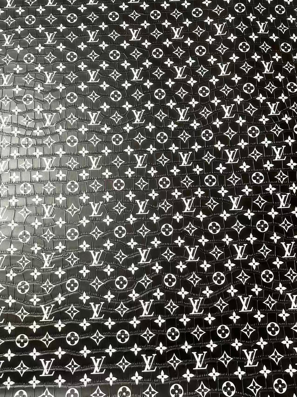 Craft LV Crocodile Texture Alligator Leather Fabric For Handmade Sneaker, Bag Upholstery Goods By Yard (Black)