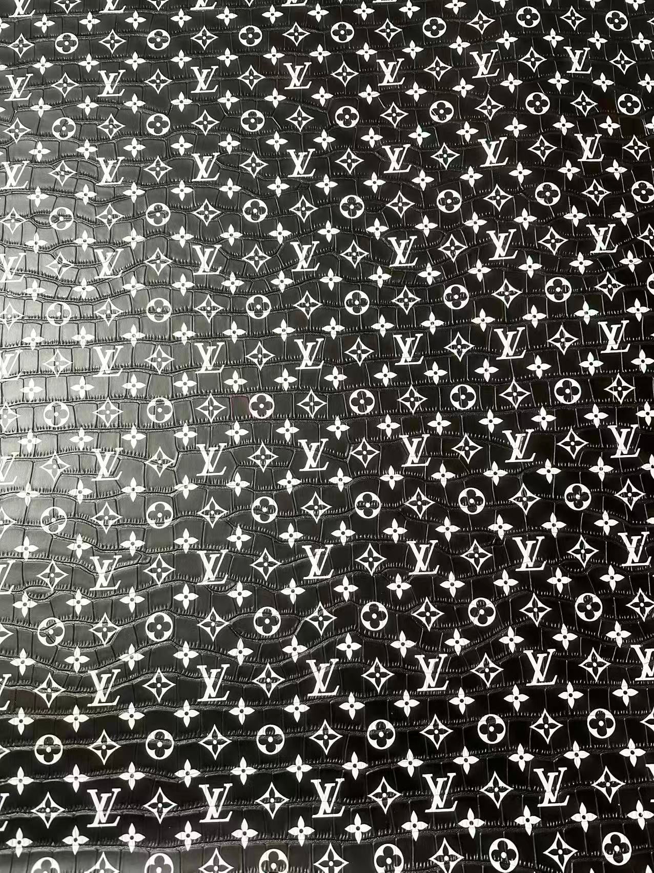 Craft LV Crocodile Texture Alligator Leather Fabric For Handmade Sneaker, Bag Upholstery Goods By Yard (Black)