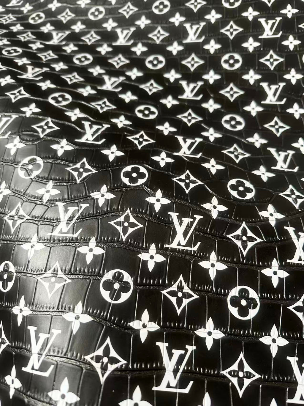 Craft LV Crocodile Texture Alligator Leather Fabric For Handmade Sneaker, Bag Upholstery Goods By Yard (Black)