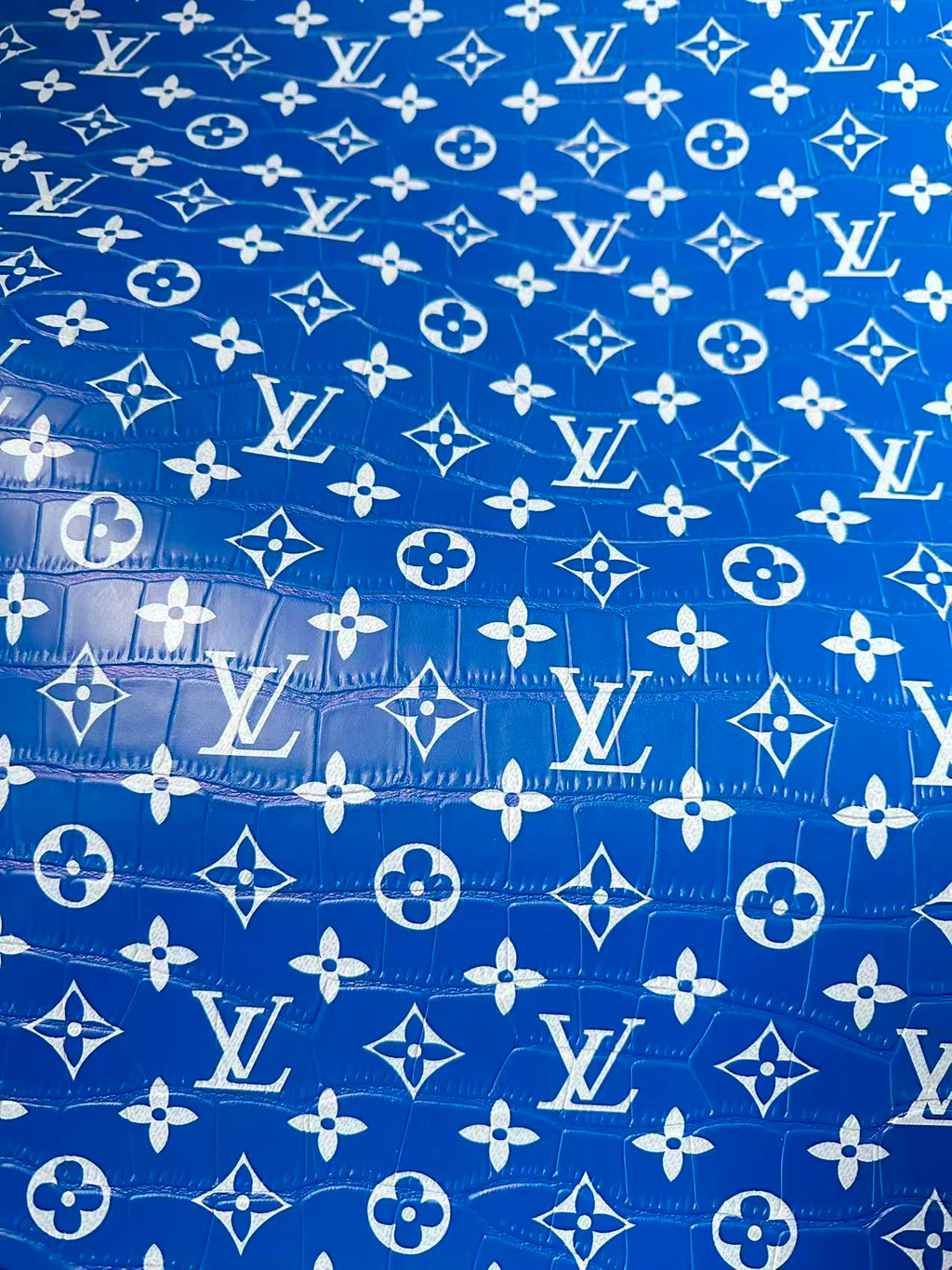 Craft LV Crocodile Texture Alligator Leather Fabric For Handmade Sneaker, Bag Upholstery Goods By Yard (Blue)