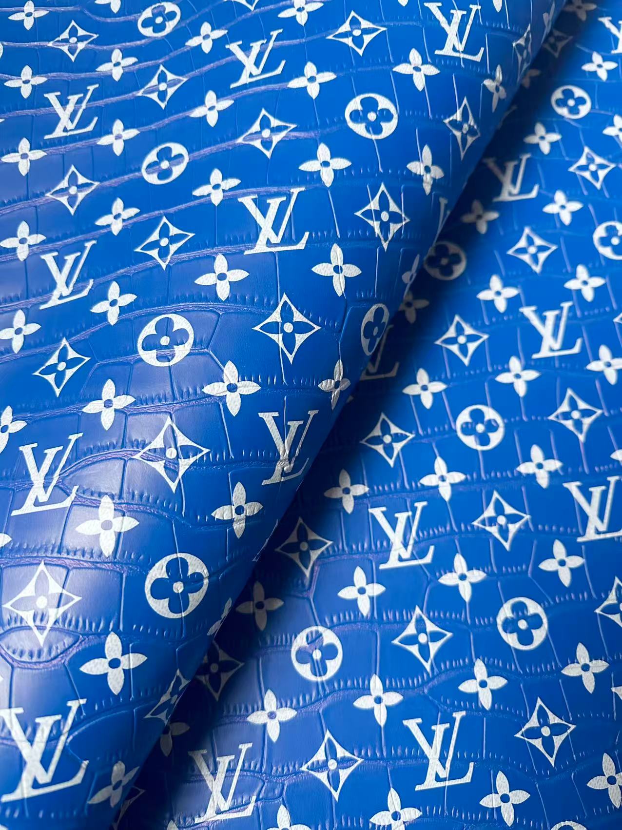 Craft LV Crocodile Texture Alligator Leather Fabric For Handmade Sneaker, Bag Upholstery Goods By Yard (Blue)