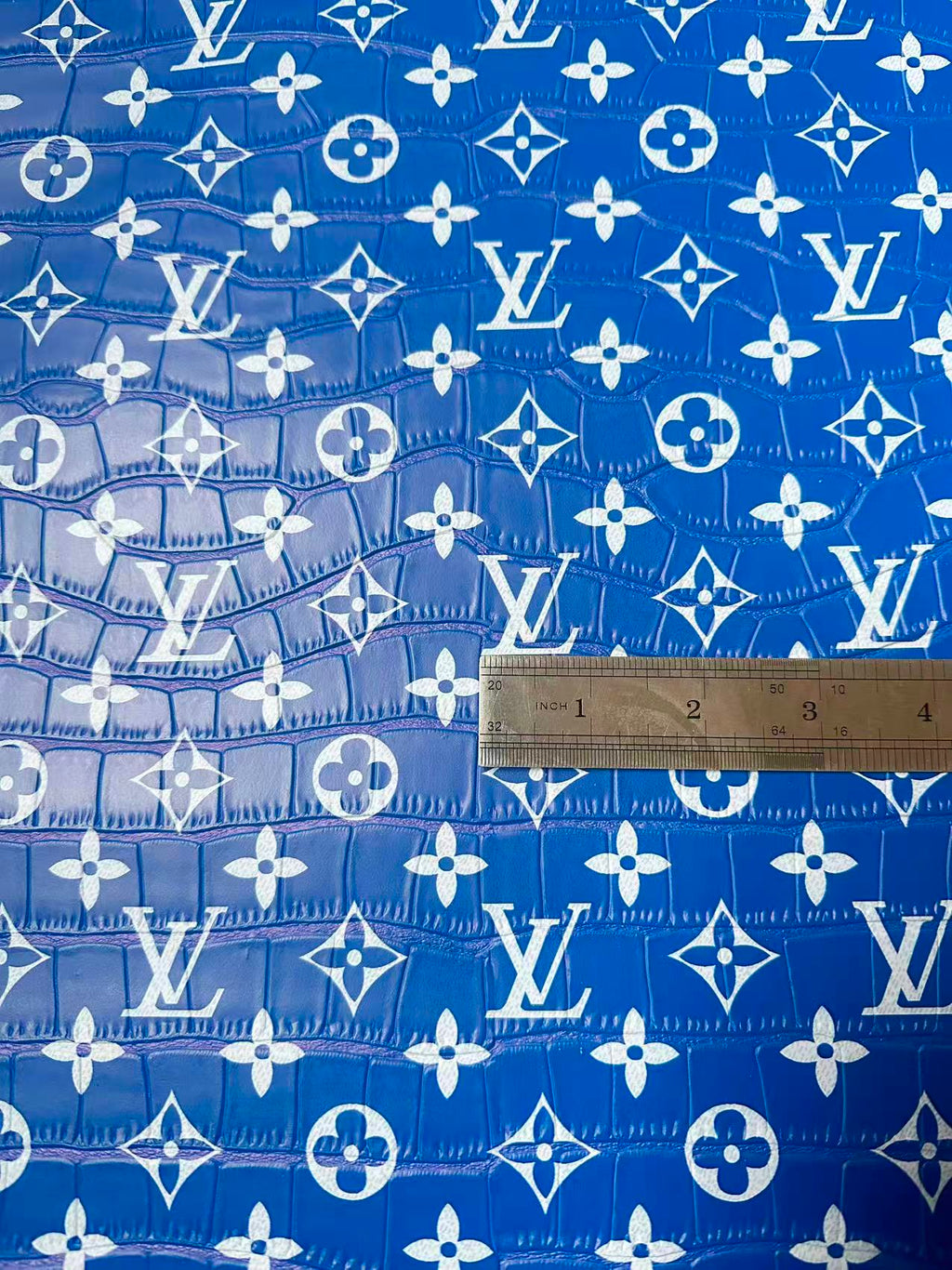 Craft LV Crocodile Texture Alligator Leather Fabric For Handmade Sneaker, Bag Upholstery Goods By Yard (Blue)