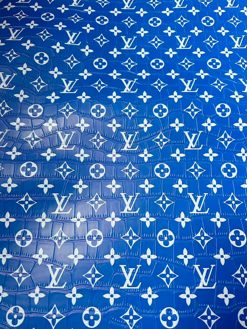 Craft LV Crocodile Texture Alligator Leather Fabric For Handmade Sneaker, Bag Upholstery Goods By Yard (Blue)