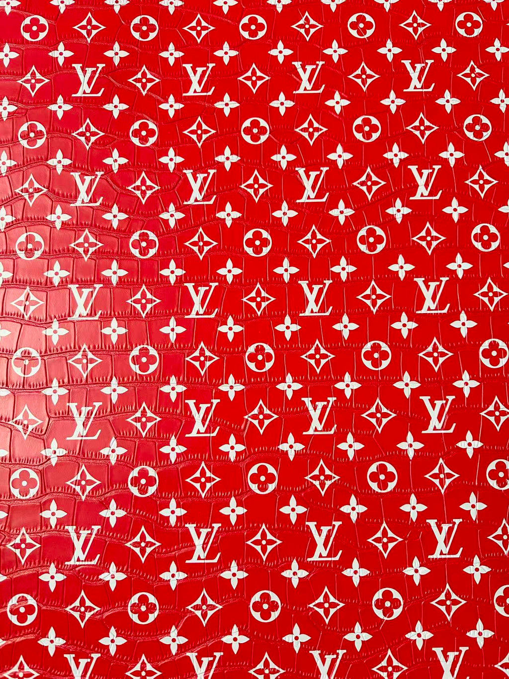 Craft LV Crocodile Texture Alligator Leather Fabric For Handmade Sneaker, Bag Upholstery Goods By Yard (Red)