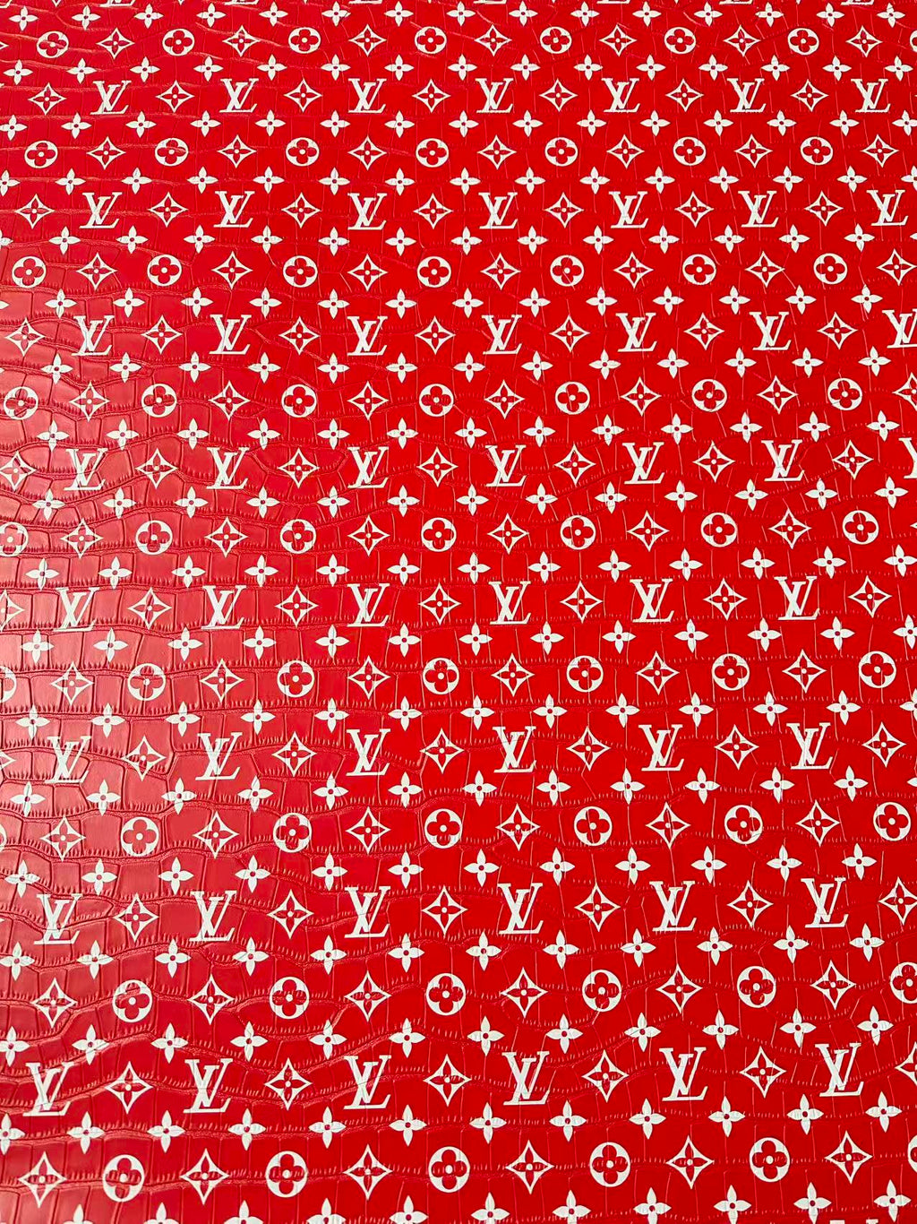 Craft LV Crocodile Texture Alligator Leather Fabric For Handmade Sneaker, Bag Upholstery Goods By Yard (Red)