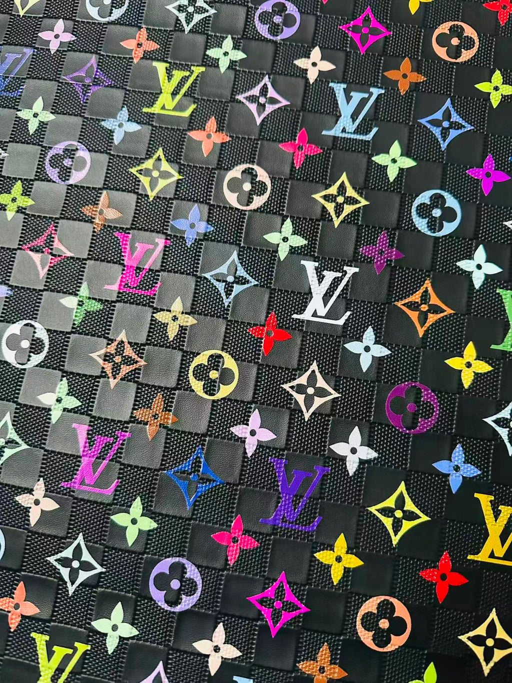 Fashion Monogram Plaid Colorful LV Embossed Leather For Handmade Shoes,Upholstery Goods By Yard