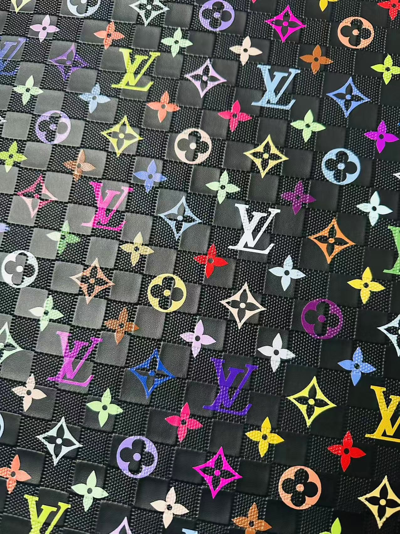 Fashion Monogram Plaid Colorful LV Embossed Leather For Handmade Shoes,Upholstery Goods By Yard