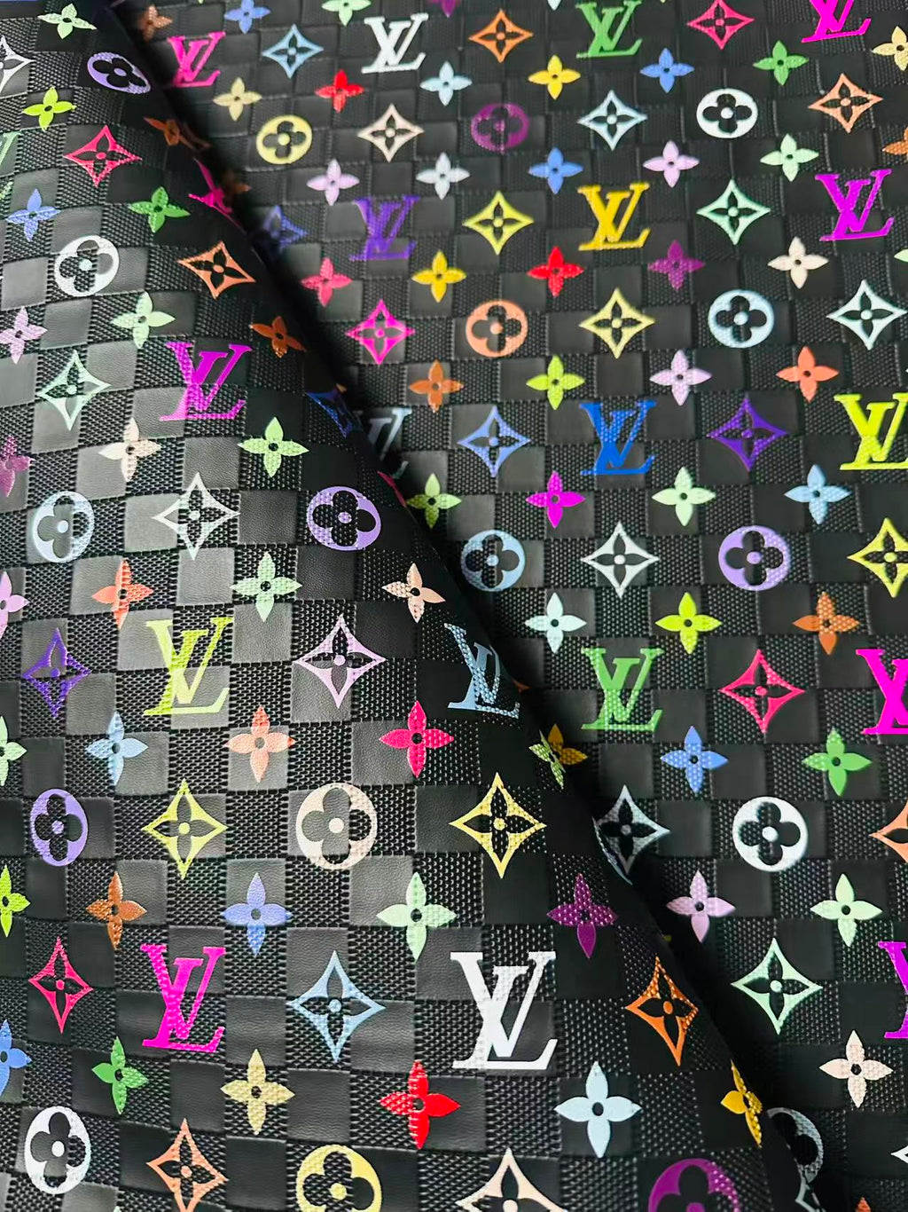 Fashion Monogram Plaid Colorful LV Embossed Leather For Handmade Shoes,Upholstery Goods By Yard