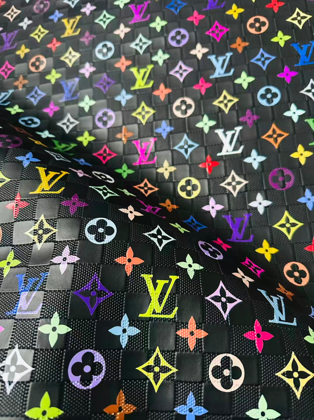 Fashion Monogram Plaid Colorful LV Embossed Leather For Handmade Shoes,Upholstery Goods By Yard