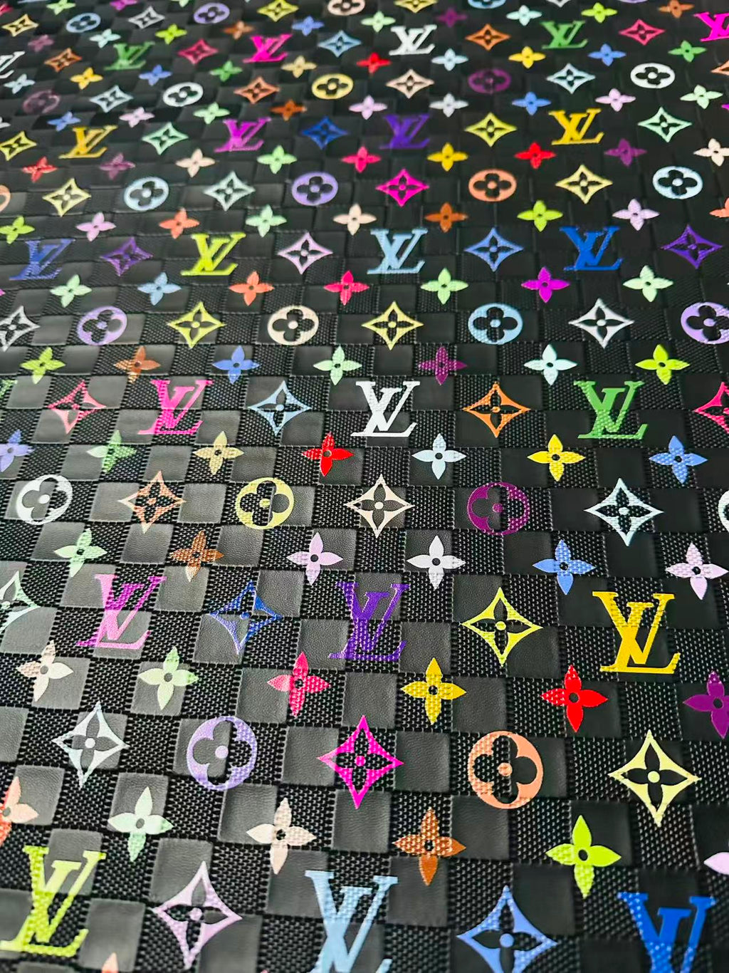 Fashion Monogram Plaid Colorful LV Embossed Leather For Handmade Shoes,Upholstery Goods By Yard