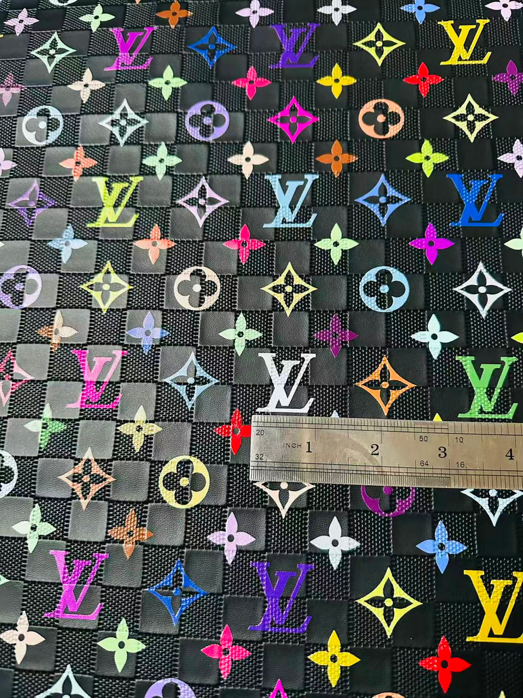 Fashion Monogram Plaid Colorful LV Embossed Leather For Handmade Shoes,Upholstery Goods By Yard