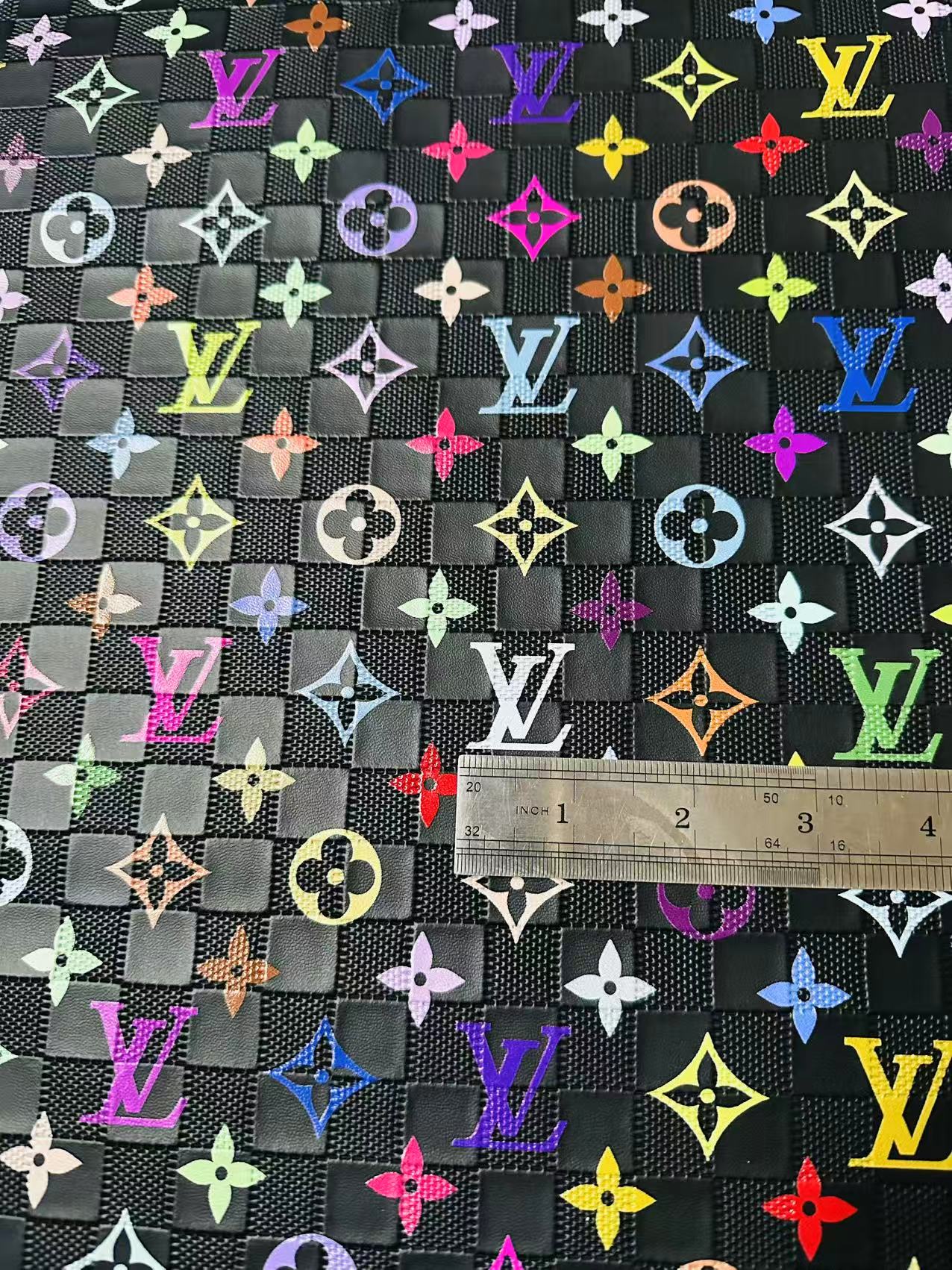 Fashion Monogram Plaid Colorful LV Embossed Leather For Handmade Shoes,Upholstery Goods By Yard