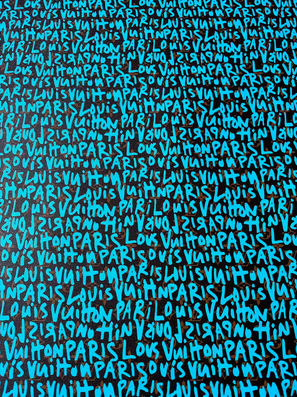 Fashion LV Graffiti Letter Design Vinyl Leather for Handmade Shoes ,Handmade Bags Leather By Yard (Sky Blue)