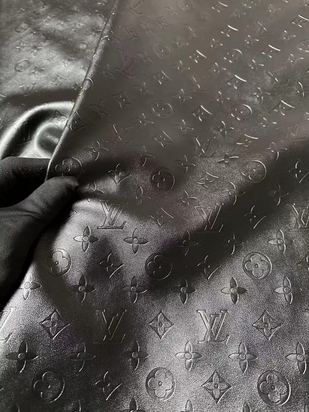Craft Black LV Sheep Texture Embossed Leather Fabric For Handmade Shoes,Bag,Upholstery Goods By Yard