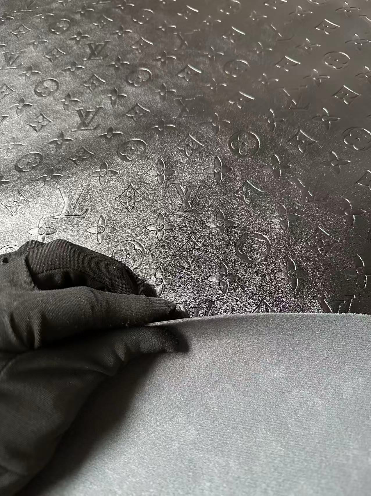 Craft Black LV Sheep Texture Embossed Leather Fabric For Handmade Shoes,Bag,Upholstery Goods By Yard