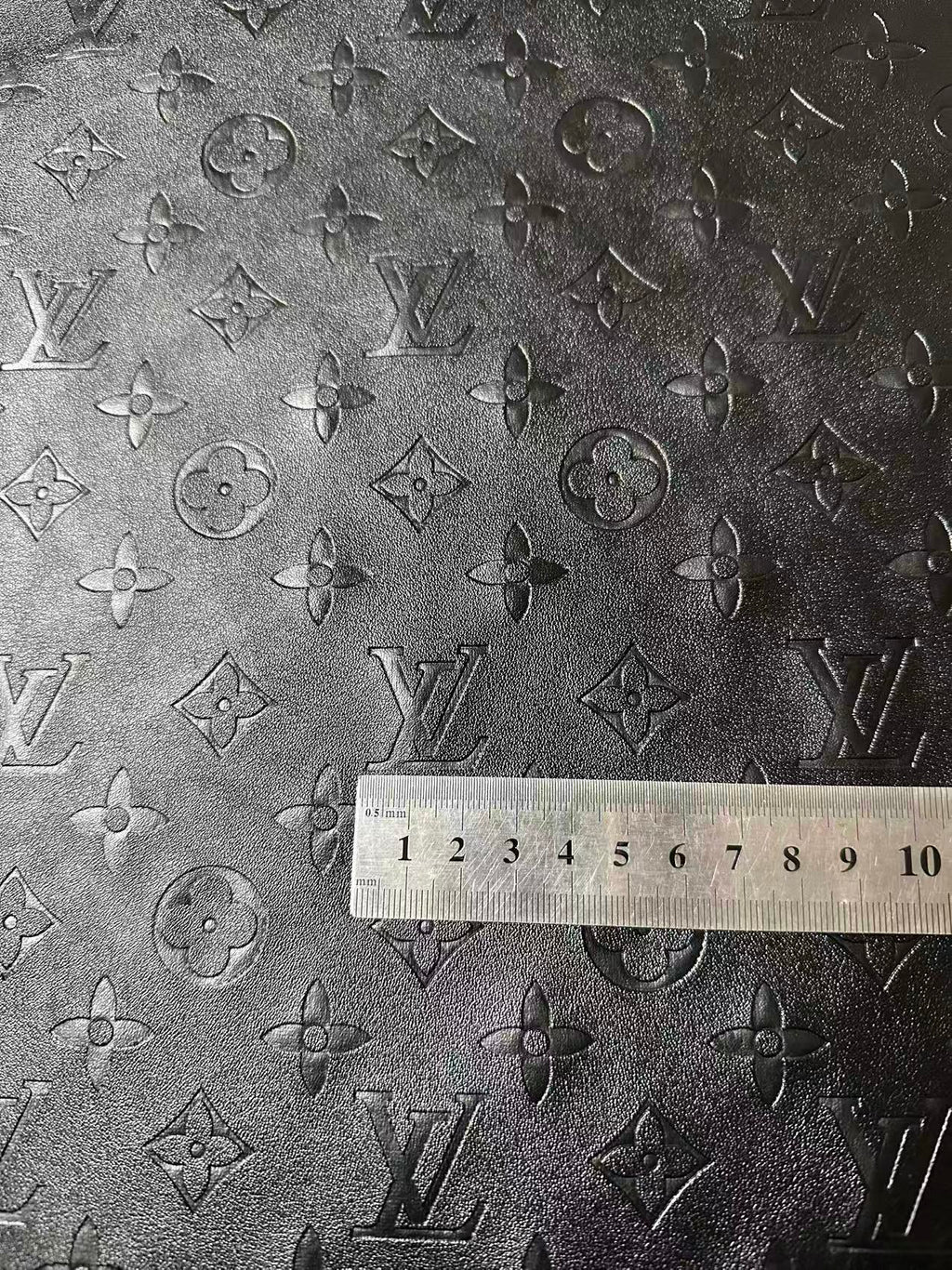 Craft Black LV Sheep Texture Embossed Leather Fabric For Handmade Shoes,Bag,Upholstery Goods By Yard