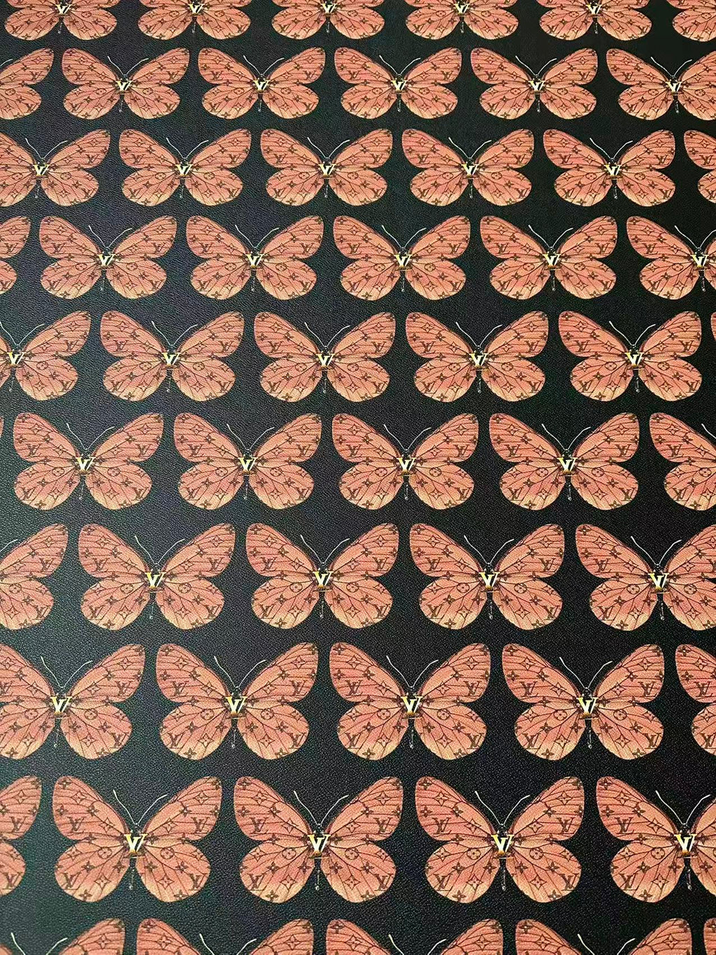 Fashion LV With Butterfly Leather Fabric For Handmade Sneaker,Bag,Clothing Goods By Yard