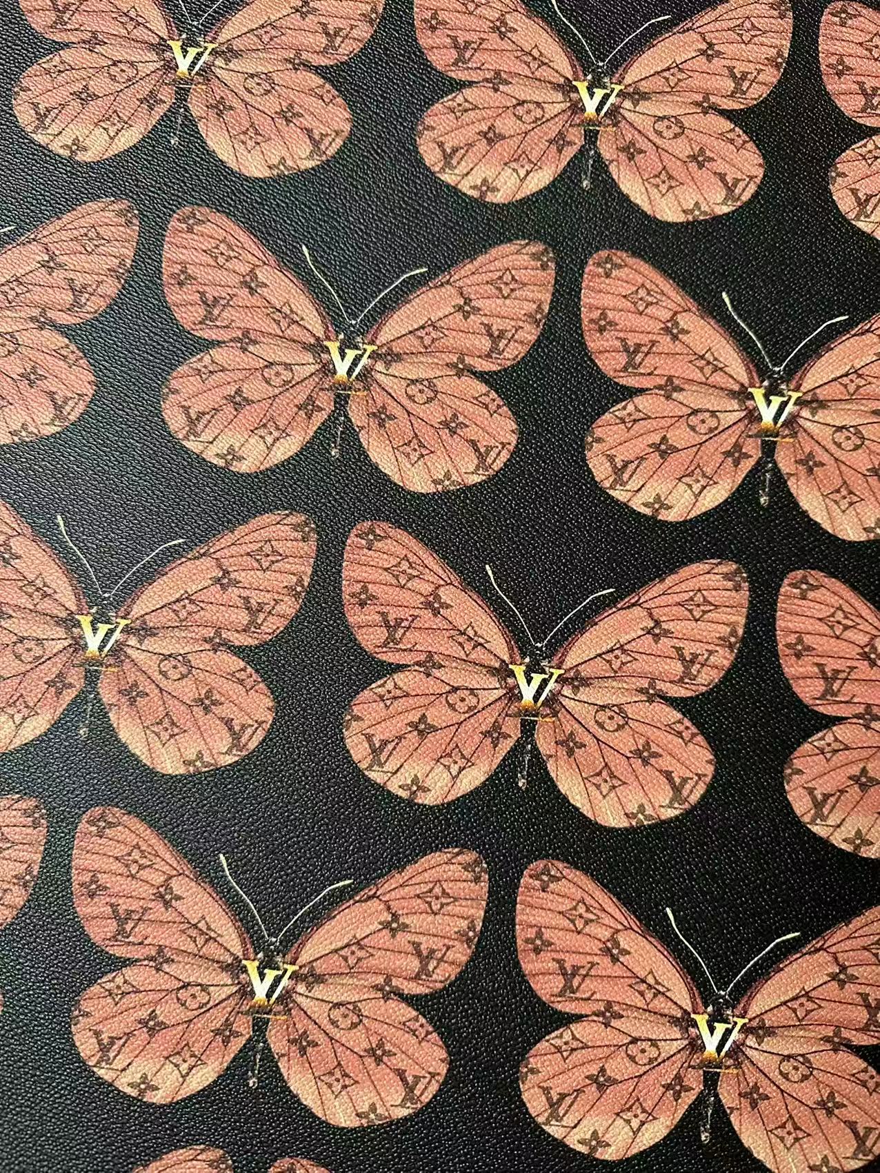 Fashion LV With Butterfly Leather Fabric For Handmade Sneaker,Bag,Clothing Goods By Yard