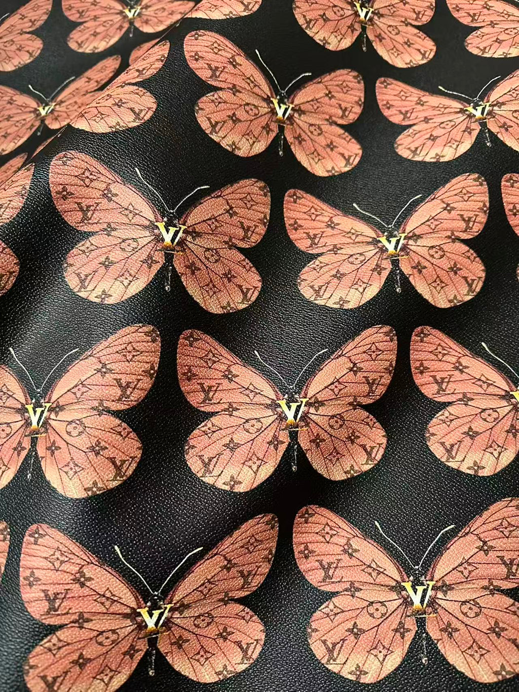 Fashion LV With Butterfly Leather Fabric For Handmade Sneaker,Bag,Clothing Goods By Yard