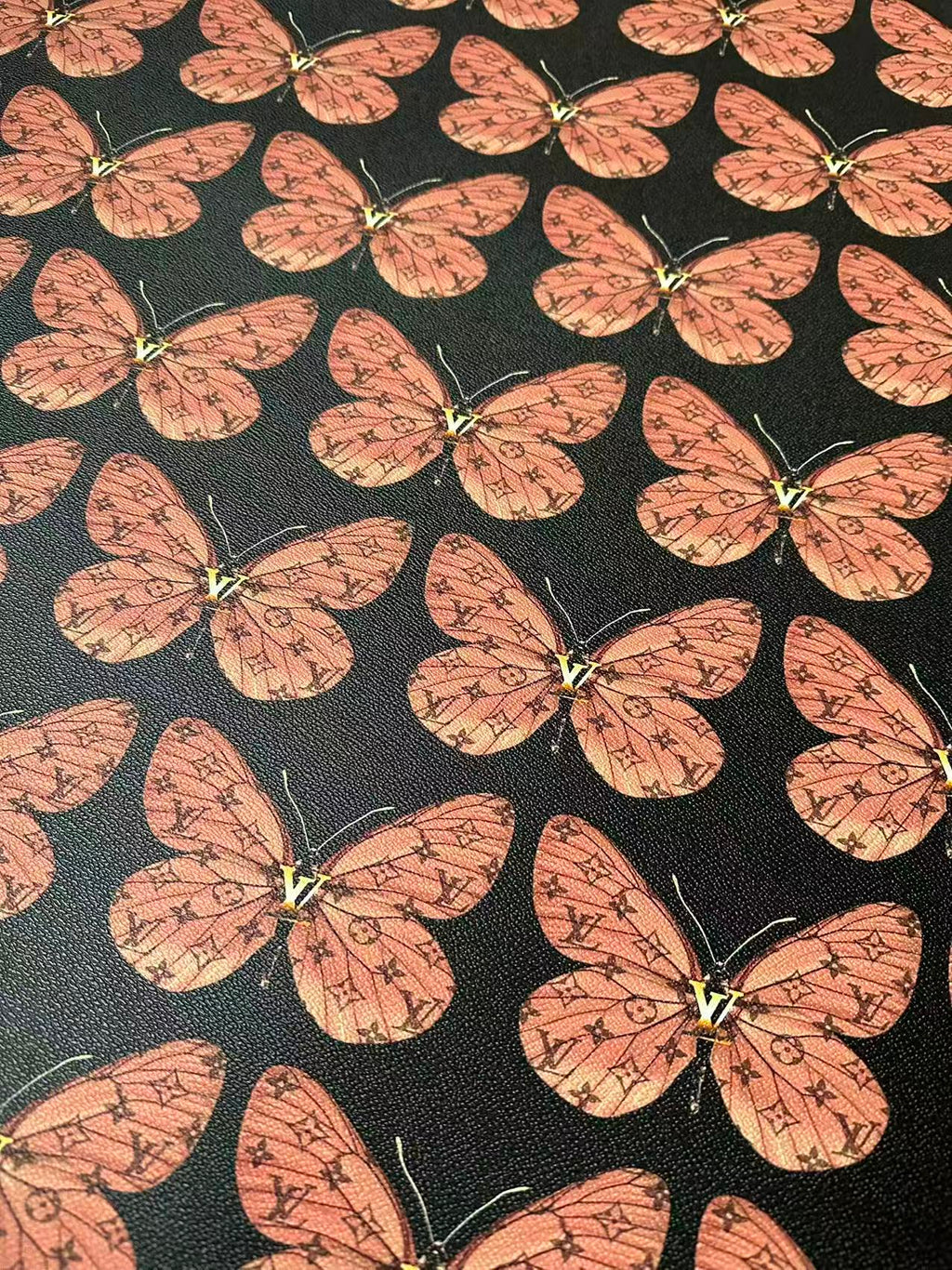 Fashion LV With Butterfly Leather Fabric For Handmade Sneaker,Bag,Clothing Goods By Yard