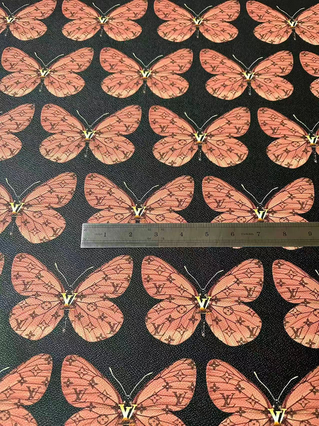 Fashion LV With Butterfly Leather Fabric For Handmade Sneaker,Bag,Clothing Goods By Yard