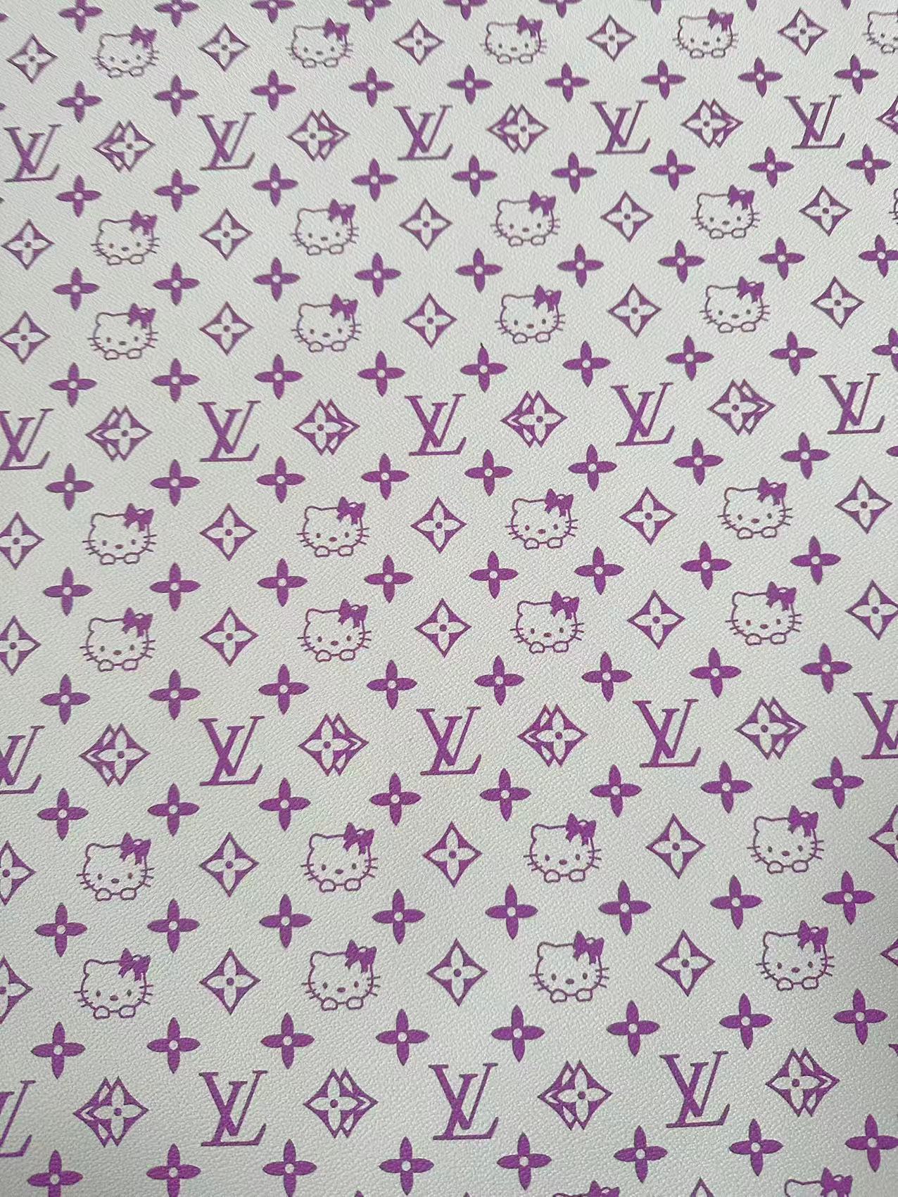 Fashion LV With Hello Kitty Crafting leather fabric Bag leather ,shoes ,Handicraft leather(Purple)