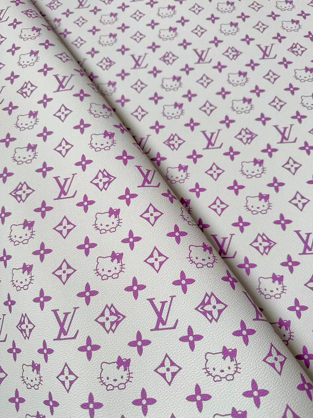 Fashion LV With Hello Kitty Crafting leather fabric Bag leather ,shoes ,Handicraft leather(Purple)