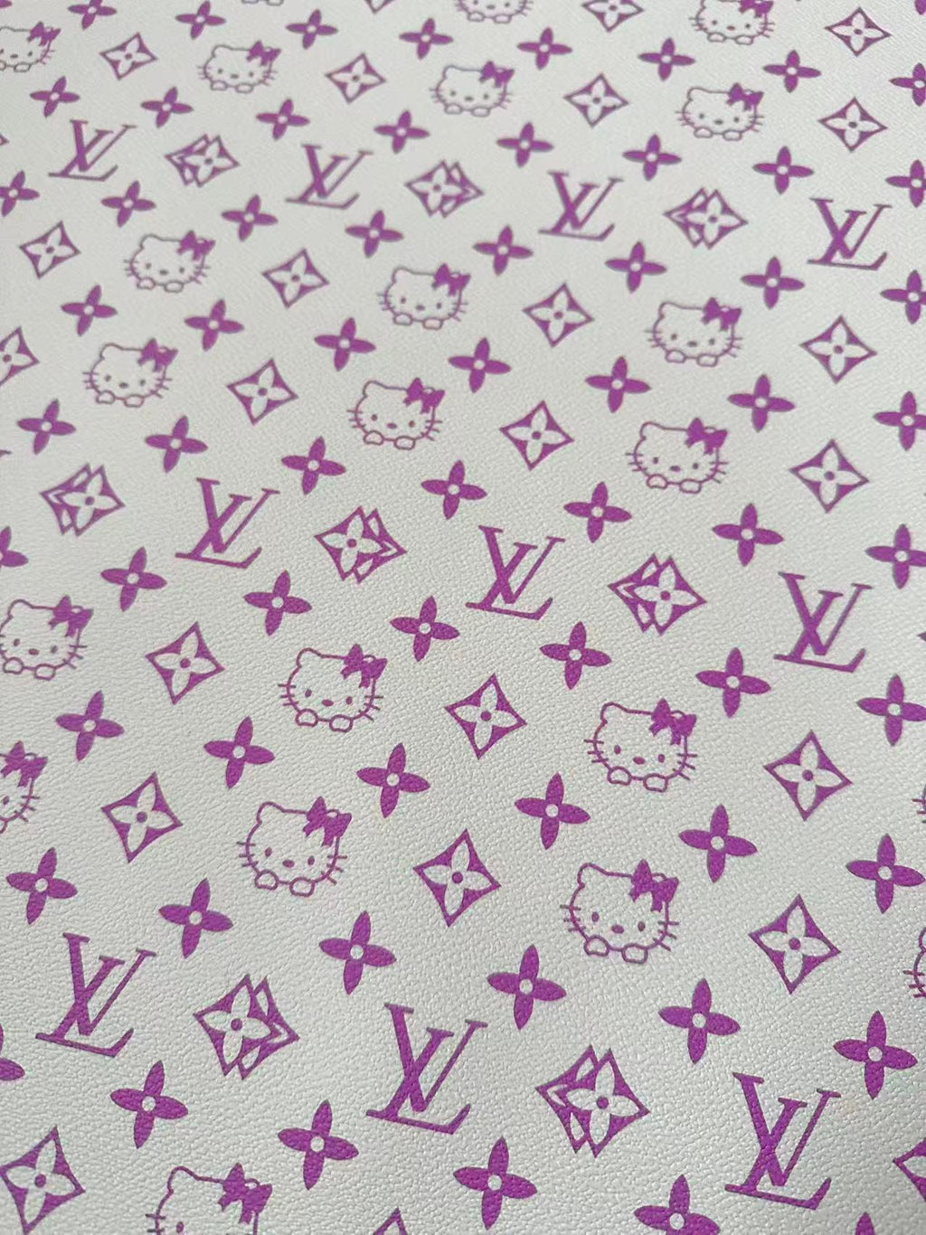 Fashion LV With Hello Kitty Crafting leather fabric Bag leather ,shoes ,Handicraft leather(Purple)