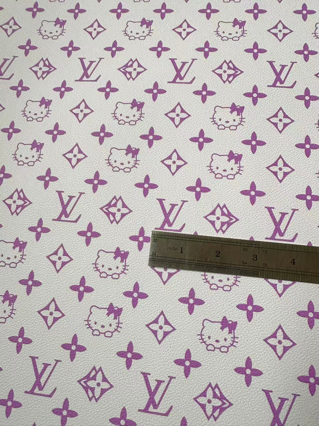 Fashion LV With Hello Kitty Crafting leather fabric Bag leather ,shoes ,Handicraft leather(Purple)