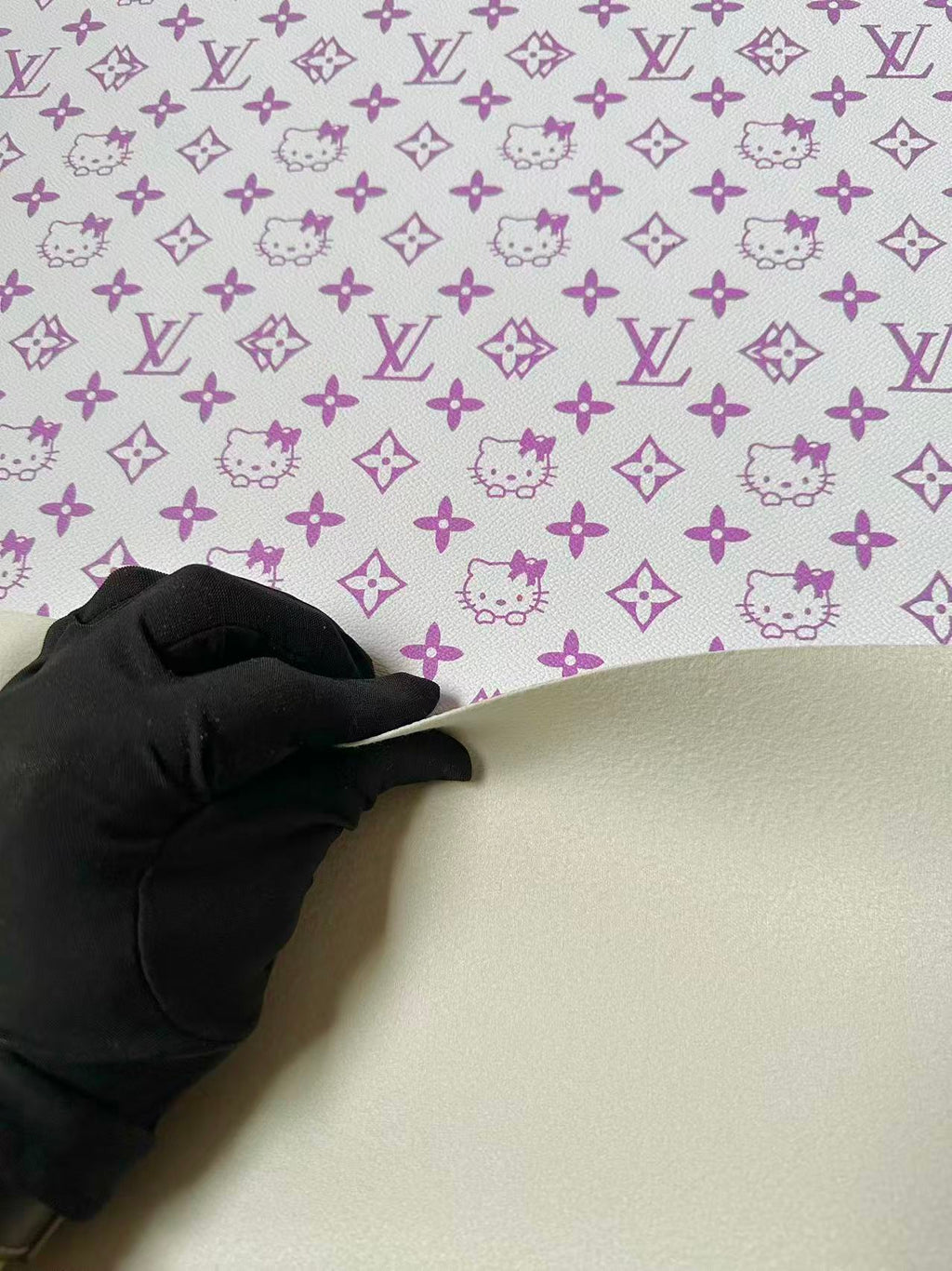 Fashion LV With Hello Kitty Crafting leather fabric Bag leather ,shoes ,Handicraft leather(Purple)