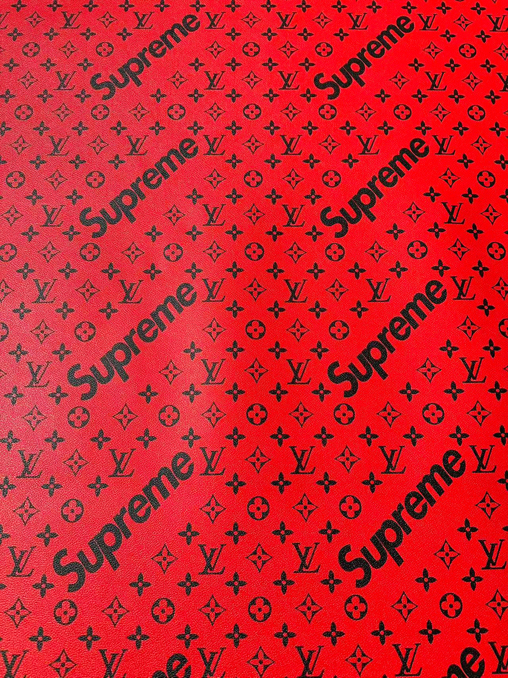 Fashion LV Red With Black Supreme Leather Case Fabric For Handmade Bag, Shoes Goods By Yards