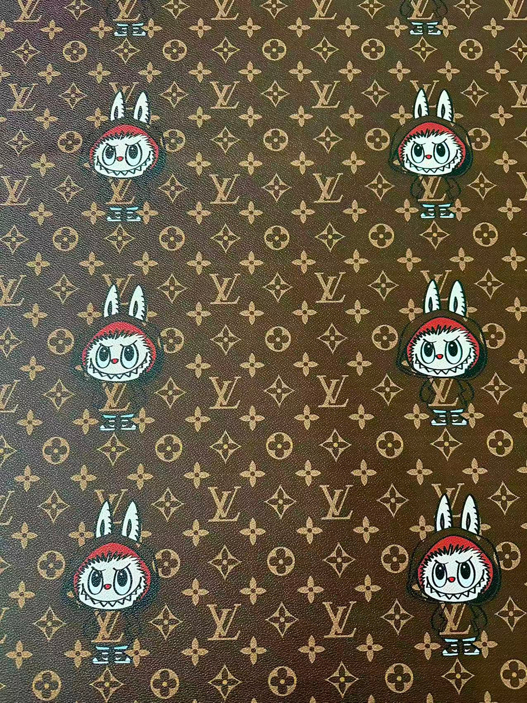 Craft LV With Labubu Leather Fabric For Handmade Sneaker, Bag,DIY Gift Goods By Yard